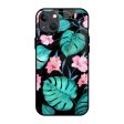 Tropical Leaves & Pink Flowers Glass Case for iPhone 13 mini Cheap