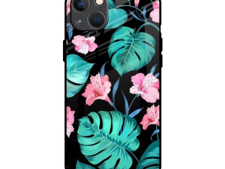 Tropical Leaves & Pink Flowers Glass Case for iPhone 13 mini Cheap