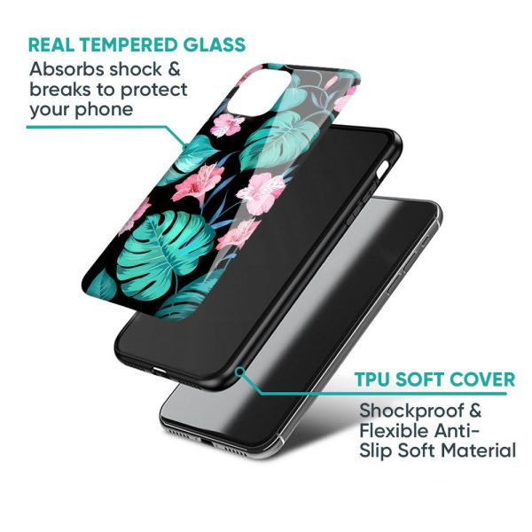 Tropical Leaves & Pink Flowers Glass Case for iPhone 13 mini Cheap